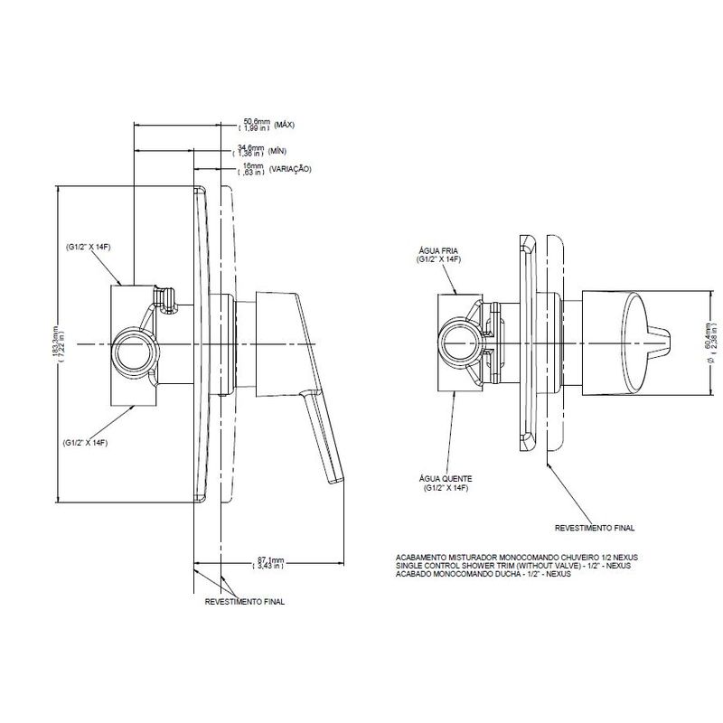 Acabamento para Registro Monocomando para Ducha 1/2 Nexus Cromado