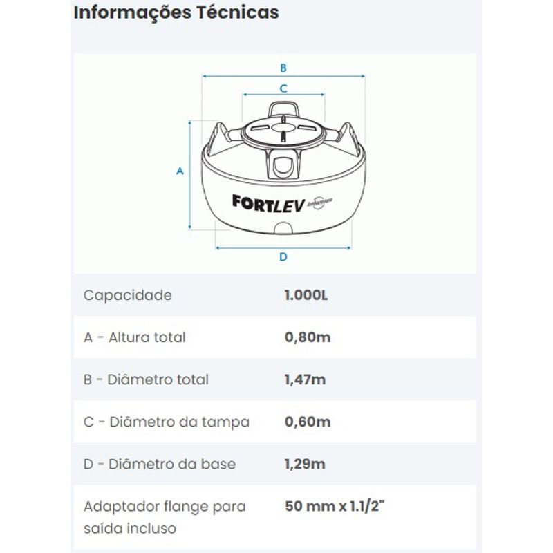 Caixa D'Água Antibacteriana em Polietileno com Tampa de 1.000L Fortlev -  Casa Mimosa