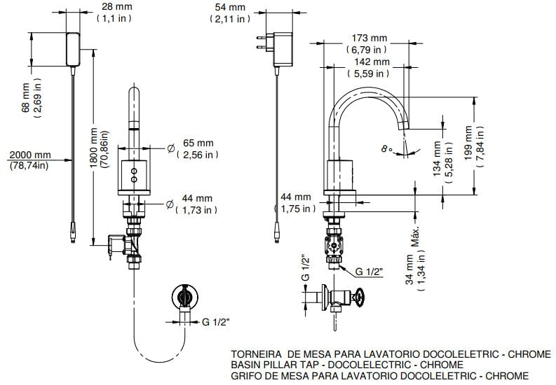 Torneira Lavatório Bancada Bica Alta Docol Eletric Clean Cromado - 00218106