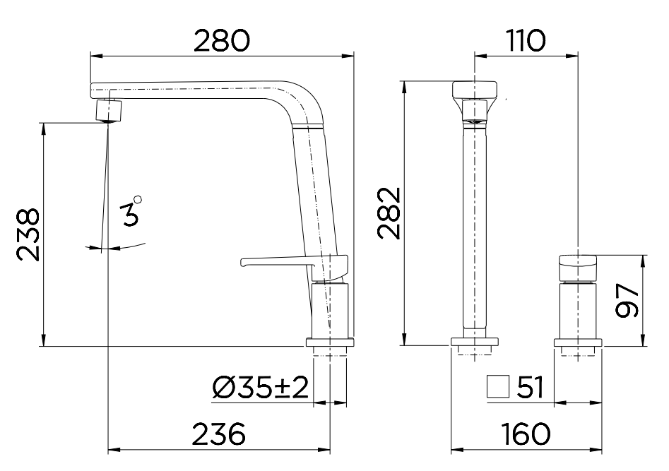 Misturador Monocomando para Cozinha de Mesa Bistrô Tech Ref