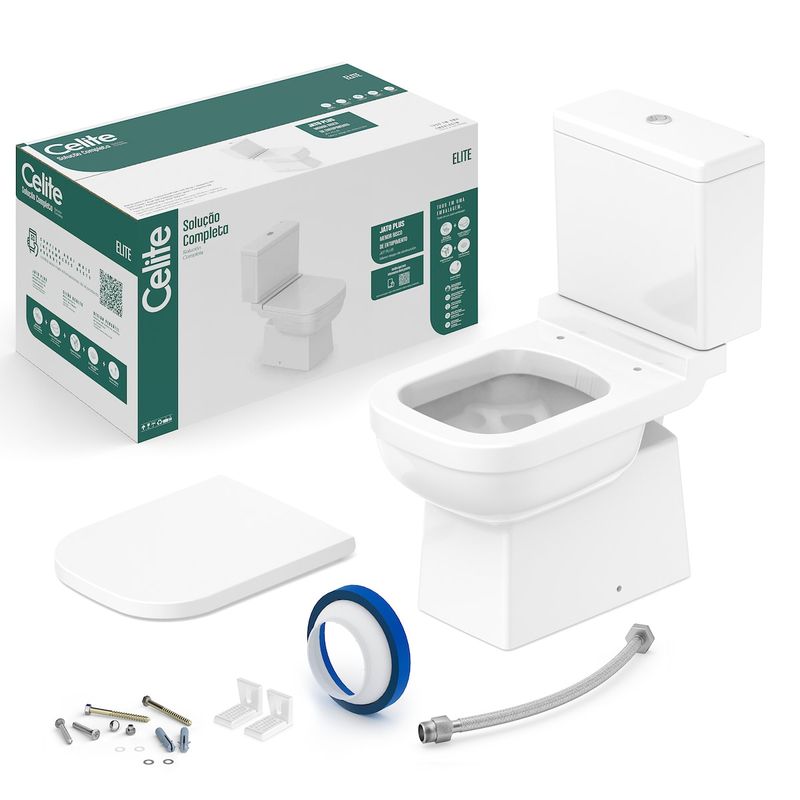 Kit Completo de Bacia com Caixa Acoplada e Acessórios Elite Branco Celite