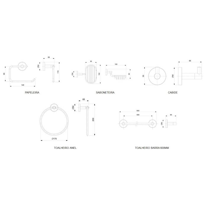 Kit De Acessorios Com 5 Peças Thema Cromado - Incepa