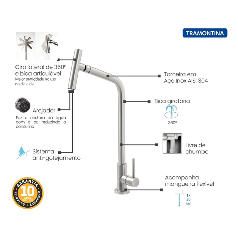 Torneira para Cozinha de Mesa Versa Ref. 94520024 Inox Tramontina