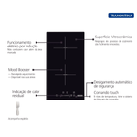 Cooktop por Indução com 2 Áreas de Aquecimento e Comando Touch Dominó Slider 2EI 30 Ref. 94750221 Black Tramotina