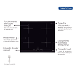 Cooktop por Indução com 4 Áreas de Aquecimento e Comando Touch Square Slider B 4EI Ref. 94750221 Black Tramontina