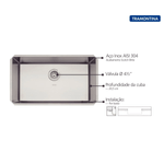 Cuba de 70x40cm com Válvula de 4.1/2" TDC Quadrum Ref. 94000112 Inox Tramontina