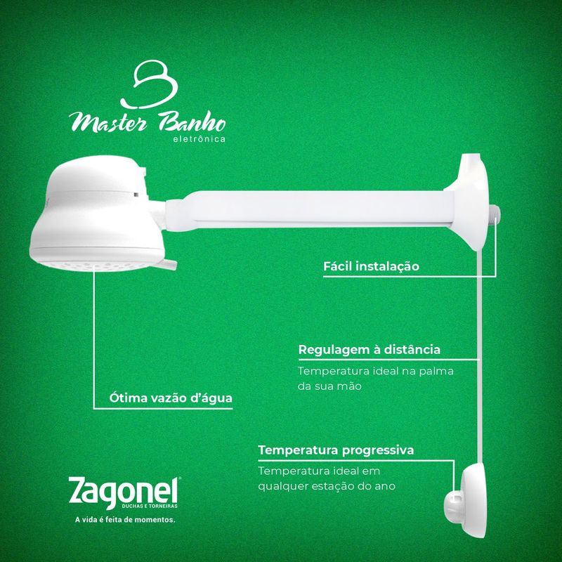 Ducha Eletrônica de 6800w e 220v Master Banho Branco Zagonel