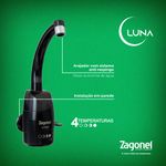 Torneira Eletrônica para Cozinha com 4 Temperaturas de 550w e 220v Luna Black Zagonel