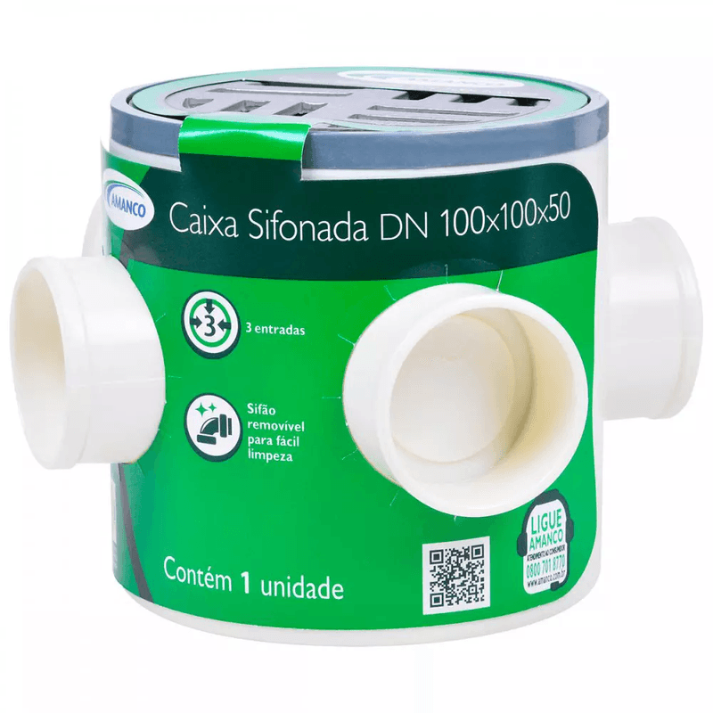 Caixa-Sifonada-N69-Redonda-de-100x100x50-em-Aluminio-Amanco-Wavin
