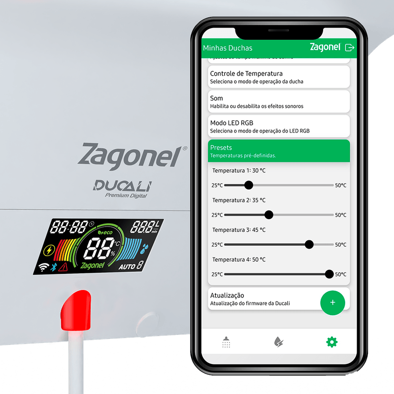 Ducha Digital de 7500w e 220V Ducali Premium Branco Zagonel