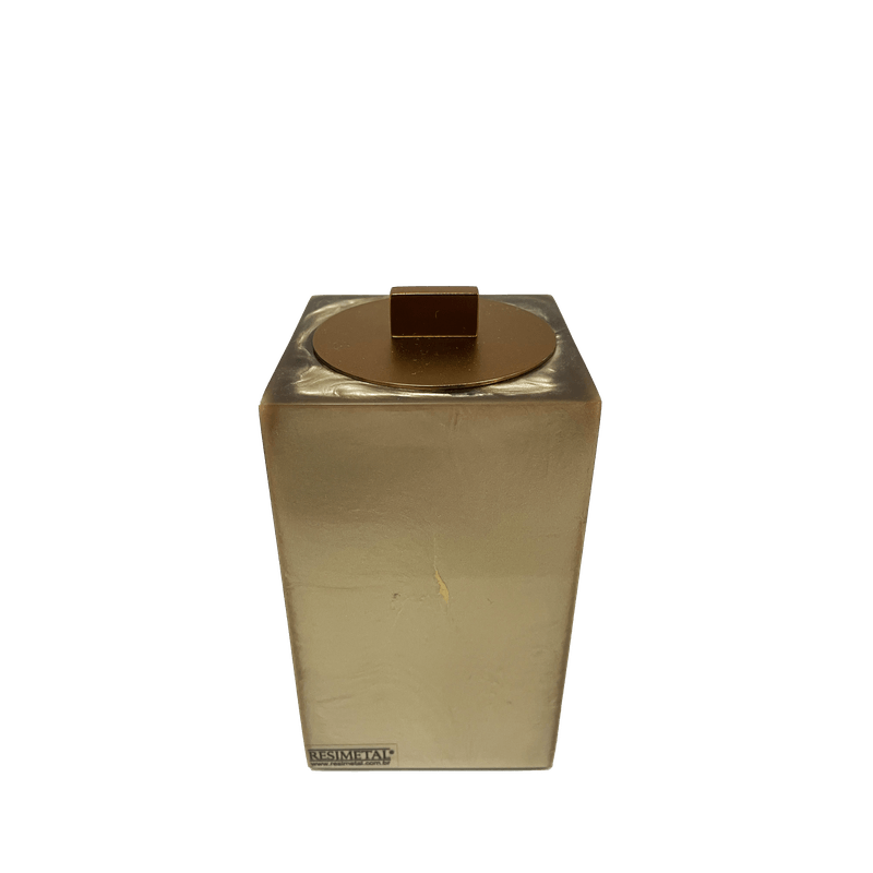 Porta Cotonetes com Acabamento Sienna Quadrada Champanhe/Gold Matte Resimetal
