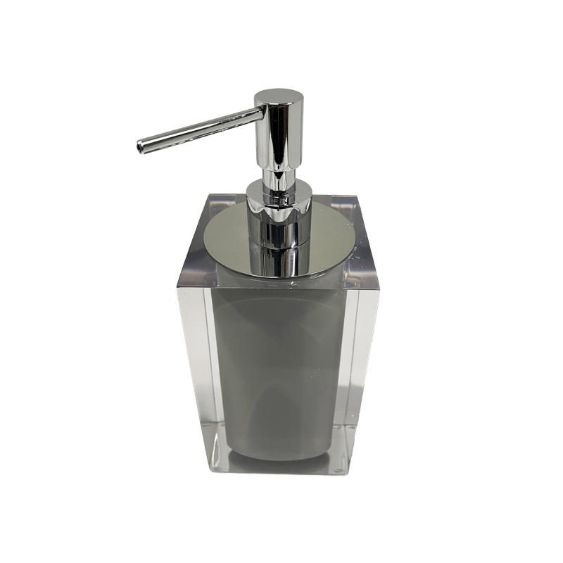 Porta Sabão Líquido Quadrada Cristal Cinza Claro/Cromado Resimetal