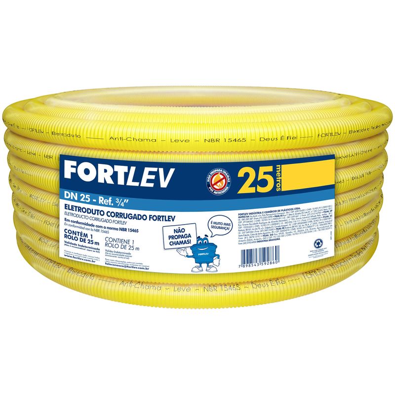 Eletroduto Corrugado Flexível Amarelo 20mm x 25m Fortlev