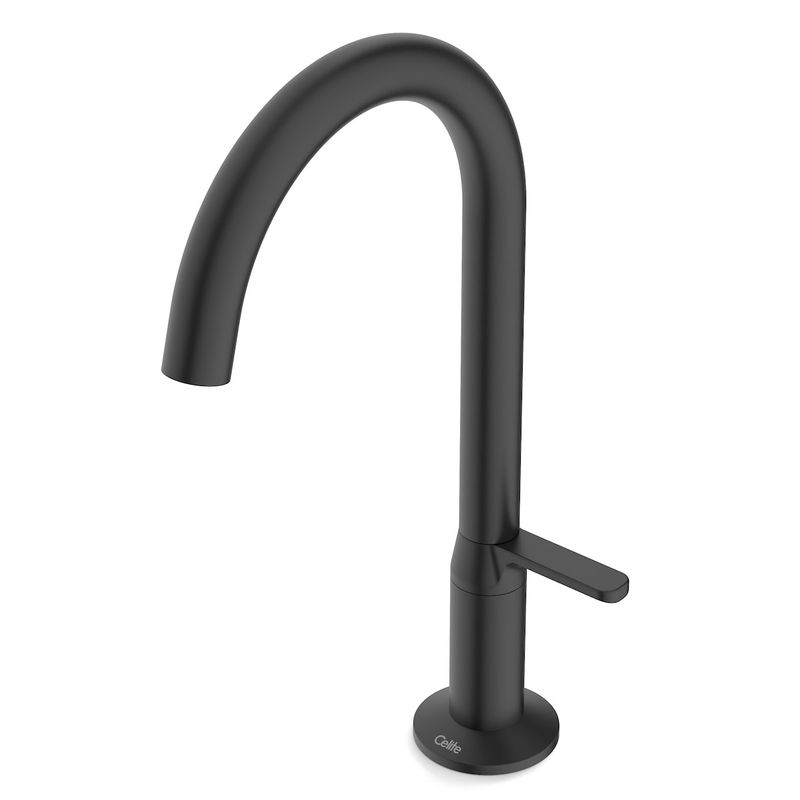 Torneira para Lavatório de Mesa com Bica Baixa Design Preto Matte Celite