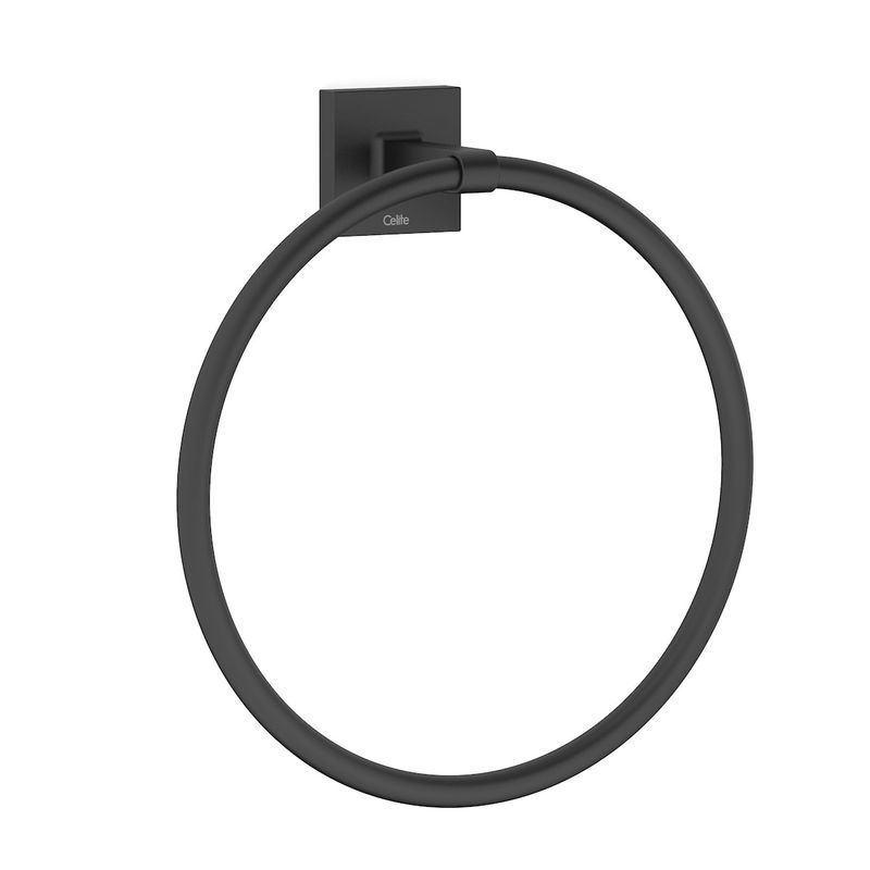 Porta Toalha Argola Up Preto Matte Celite
