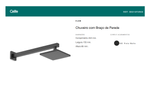 Chuveiro de Parede com Braço de 15cm Flow Preto Matte Celite