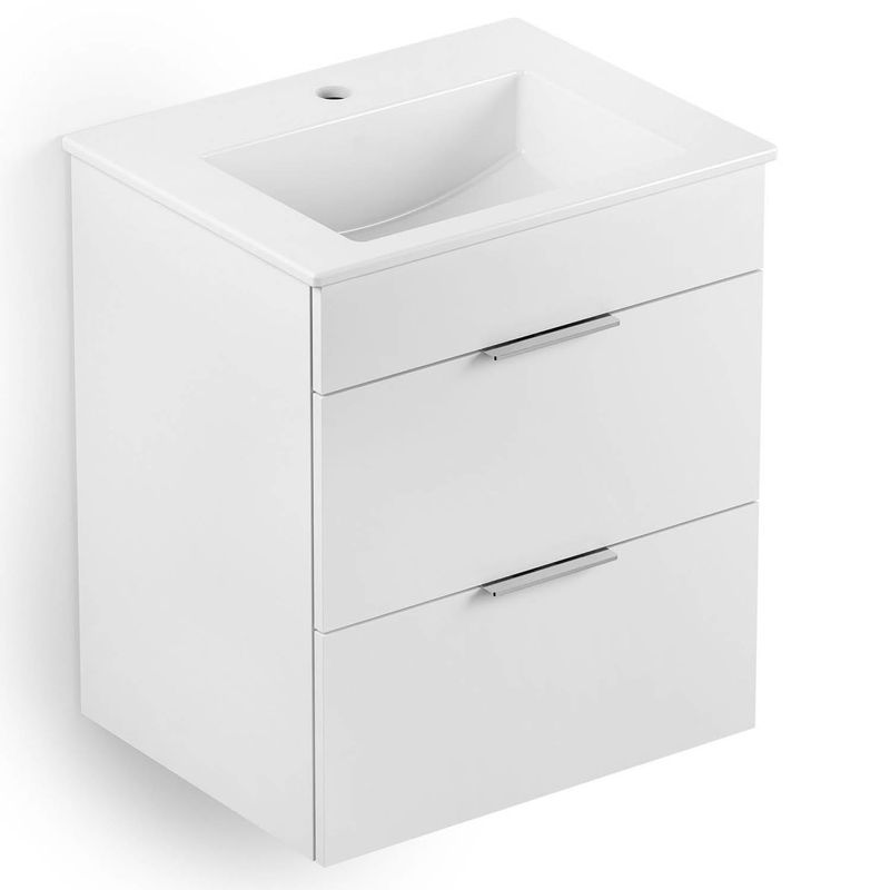 Gabinete com 2 Gavetas e Lavatório Integrado de 65x43cm Cube Branco Celite