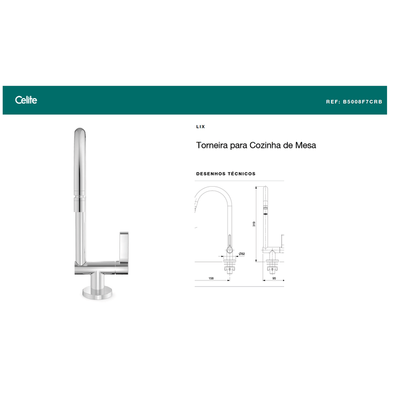 Torneira para Cozinha de Mesa Lix Cromado Celite