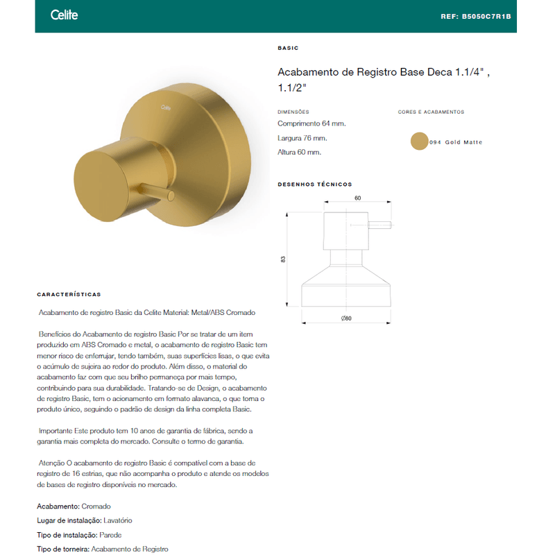 Acabamento para Registro Base Deca de 1.1/2" Basic Gold Matte Celite