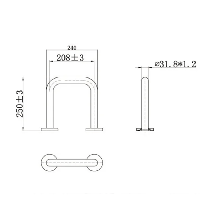 Barra de Apoio Lateral para Lavatório de 25x24cm Inox Escovado Wog