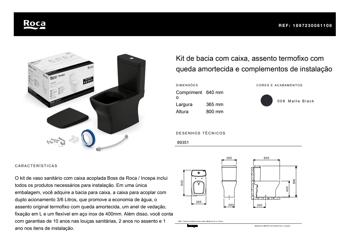 Kit Completo Bacia com Caixa Acoplada e Acessórios Boss